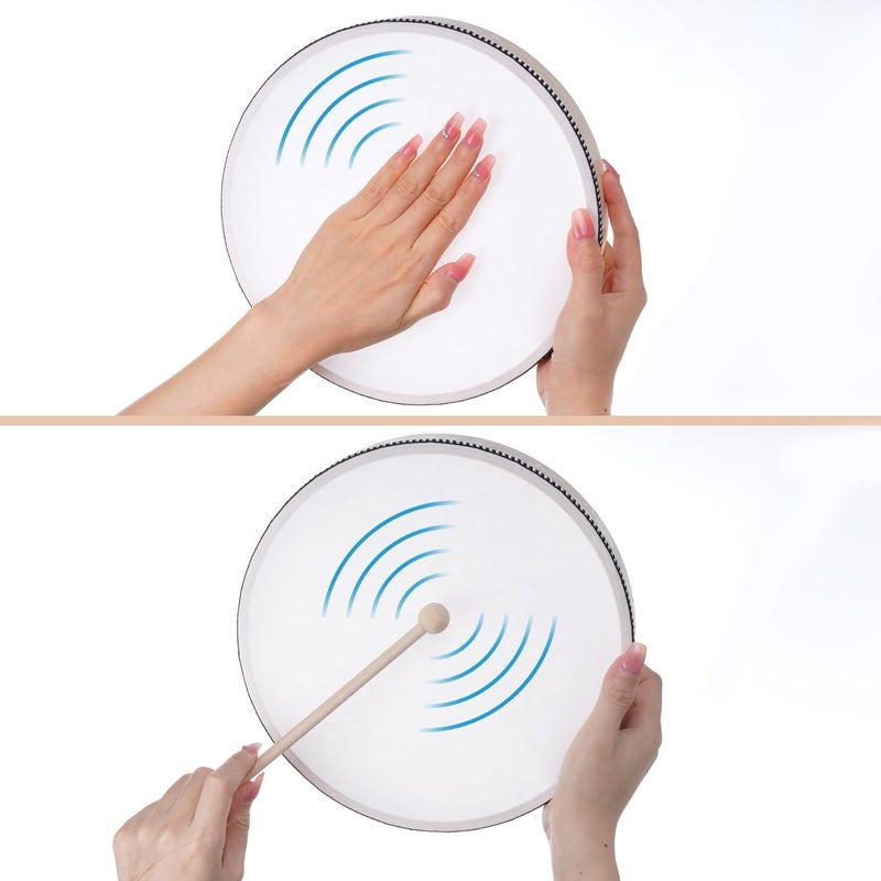Nydotd 3pcs Hand Drum Percussion Wood Frame Drum with Drum Stick 12 Inch 10 Inch 8 Inch Percussion Instruments Preschool Musical Education Performance Pro (Wood Color, 12 Inch 10 Inch 8 Inch) - Image 3